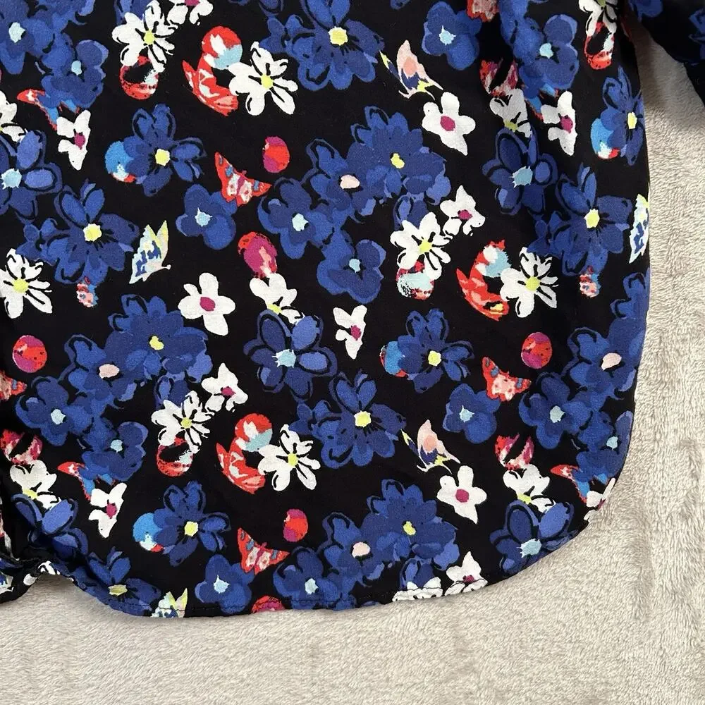 Talbots Petites Butterfly Floral Blouse Size 3XP V-Neck 3/4 Sleeve Cottagecore